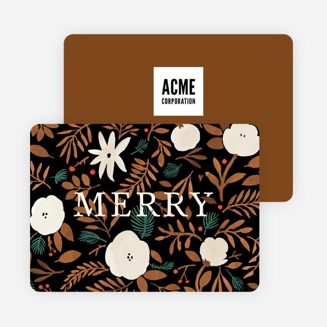 Merry Florals Business and Corporate Holiday Cards - Brown