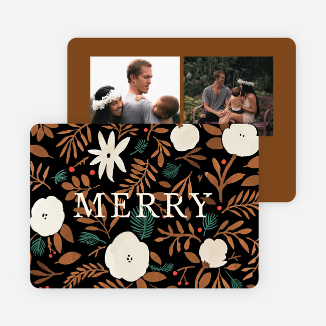 Merry Florals Multi Photo Holiday Cards - Brown