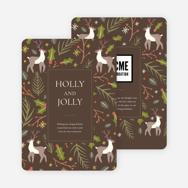 Foil Bountiful Reindeer Business and Corporate Holiday Cards - Yellow