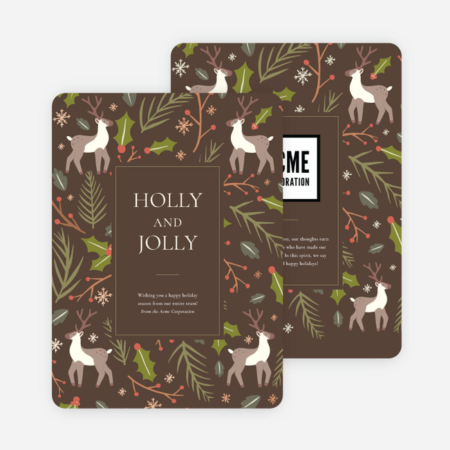 Foil Bountiful Reindeer Business and Corporate Holiday Cards - Pink