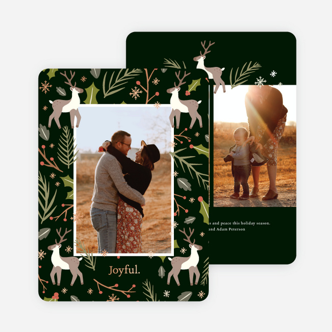 Foil Bountiful Reindeer Multi Photo Holiday Cards - Pink