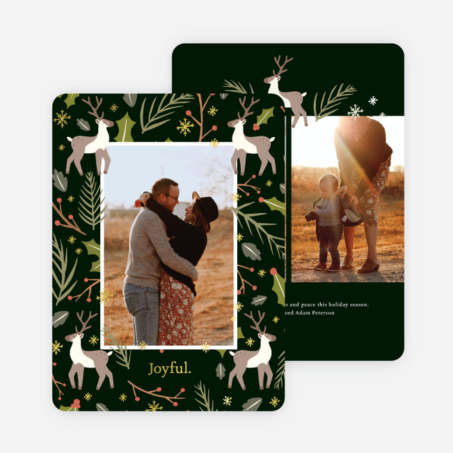 Foil Bountiful Reindeer Multi Photo Holiday Cards - Yellow