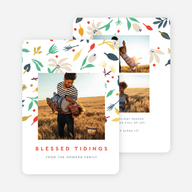 Foil Colorful Florals Christmas Cards - Yellow