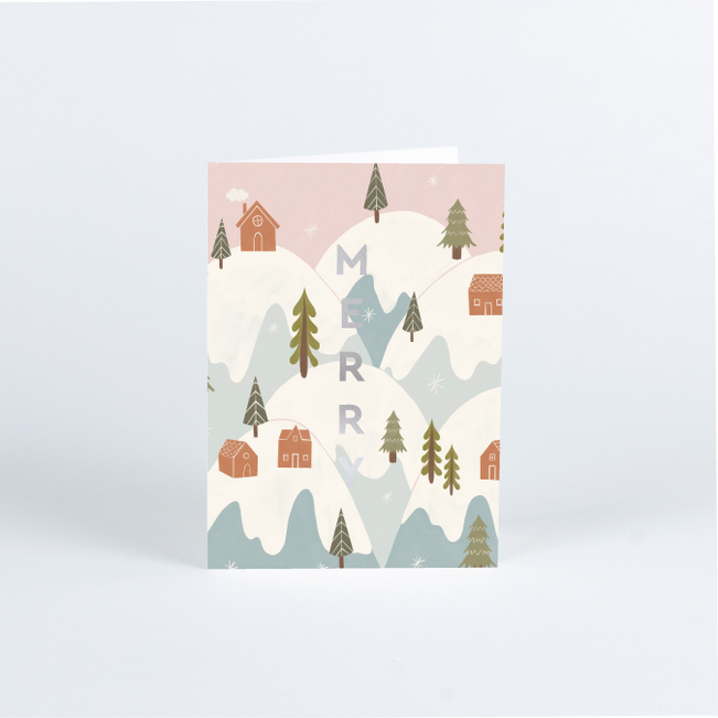 Foil Snowy Mountain Business and Corporate Holiday Cards - Gray
