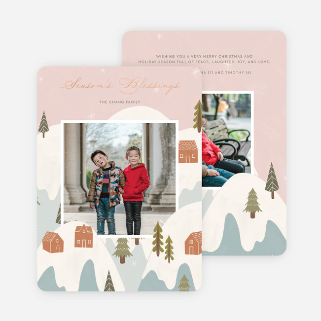 Foil Snowy Mountain Christmas Cards - Pink