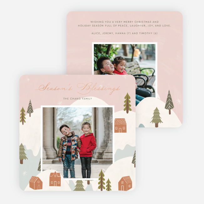 Foil Snowy Mountain Christmas Cards - Pink