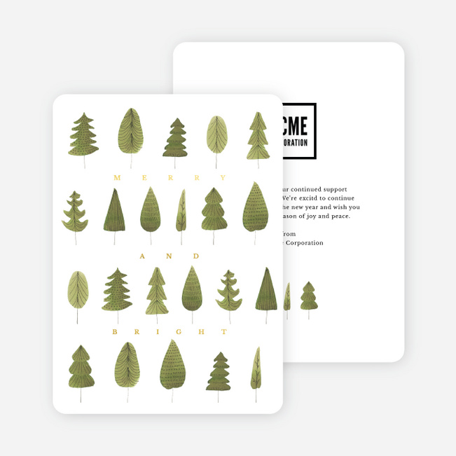 Foil Tree Gathering Business and Corporate Holiday Cards - Yellow