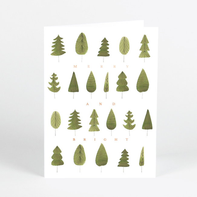 Foil Tree Gathering Business and Corporate Holiday Cards - Pink