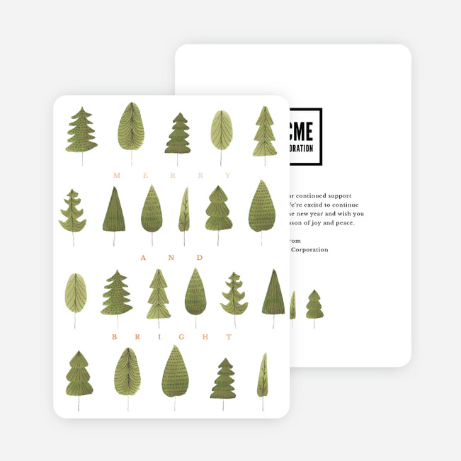 Foil Tree Gathering Business and Corporate Holiday Cards - Pink