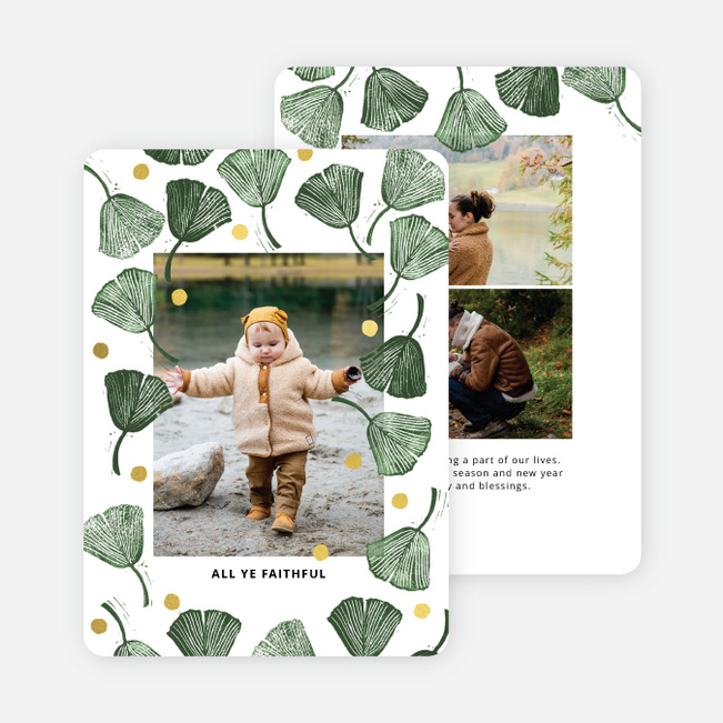 Foil Falling Leaves Multi Photo Holiday Cards - Yellow