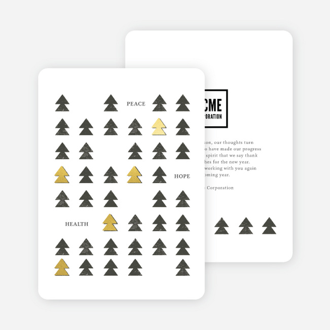 Foil Tree Lineup Business and Corporate Holiday Cards - Yellow