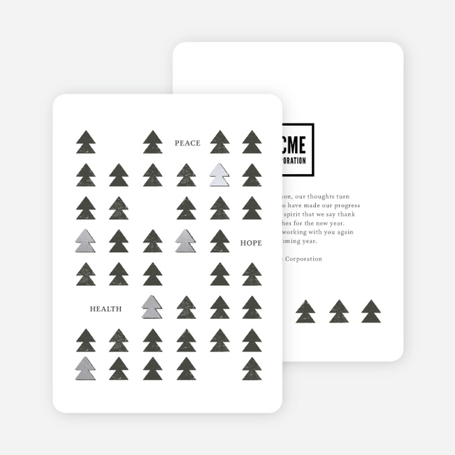 Foil Tree Lineup Business and Corporate Holiday Cards - Gray