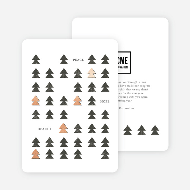 Foil Tree Lineup Business and Corporate Holiday Cards - Pink