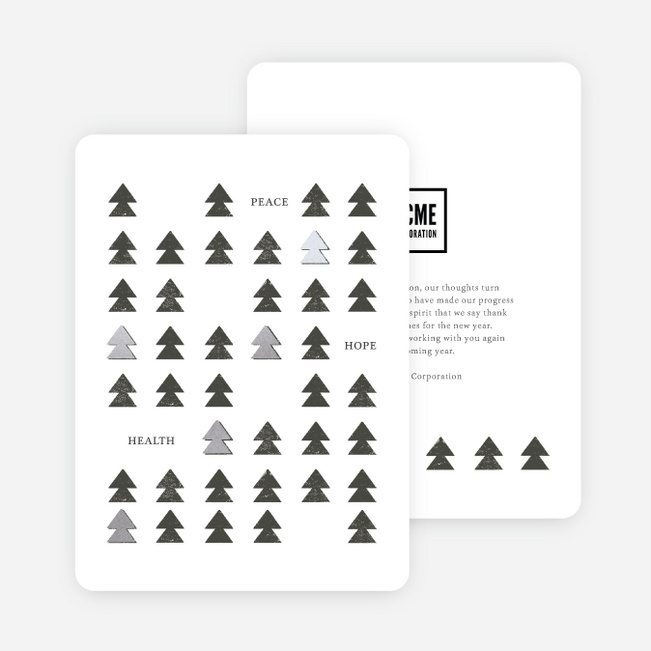 Foil Tree Lineup Business and Corporate Holiday Cards - Gray