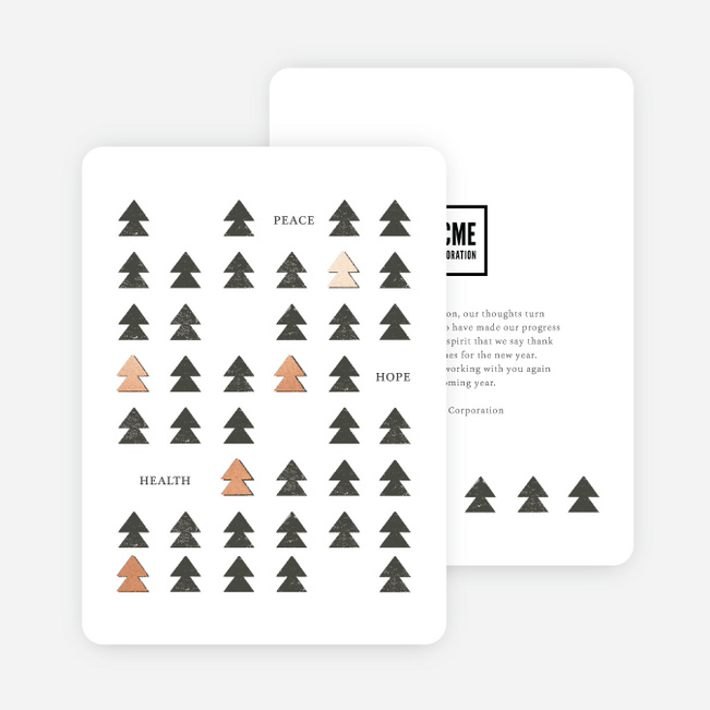Foil Tree Lineup Business and Corporate Holiday Cards - Pink