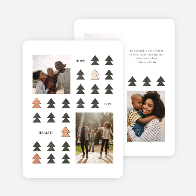 Foil Tree Lineup Multi Photo Holiday Cards - Pink