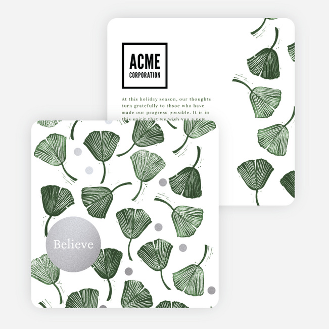 Foil Falling Leaves Business and Corporate Holiday Cards - Gray