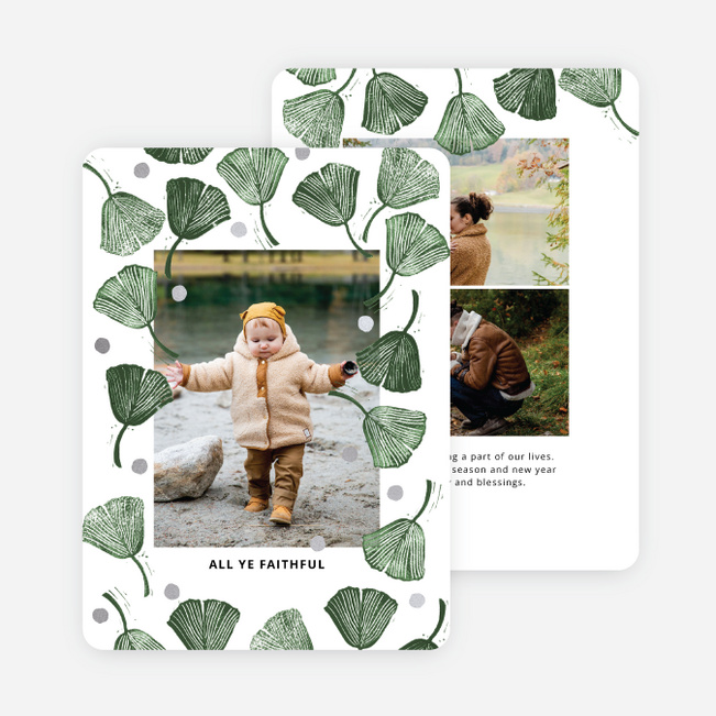 Foil Falling Leaves Multi Photo Holiday Cards - Gray