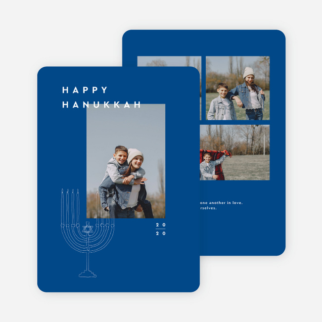 Classic Menorah Hanukkah Cards - Blue