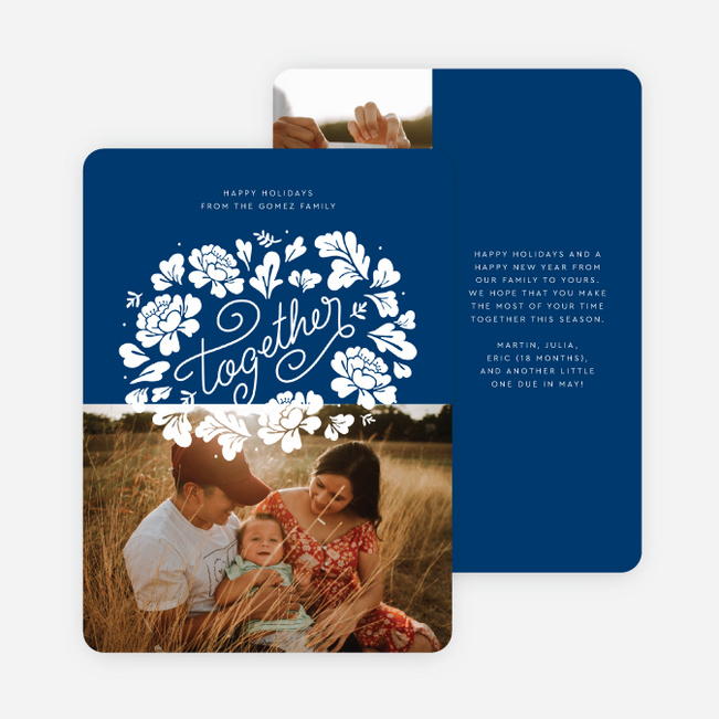 Blossoming Wreath Multi Photo Holiday Cards - Blue
