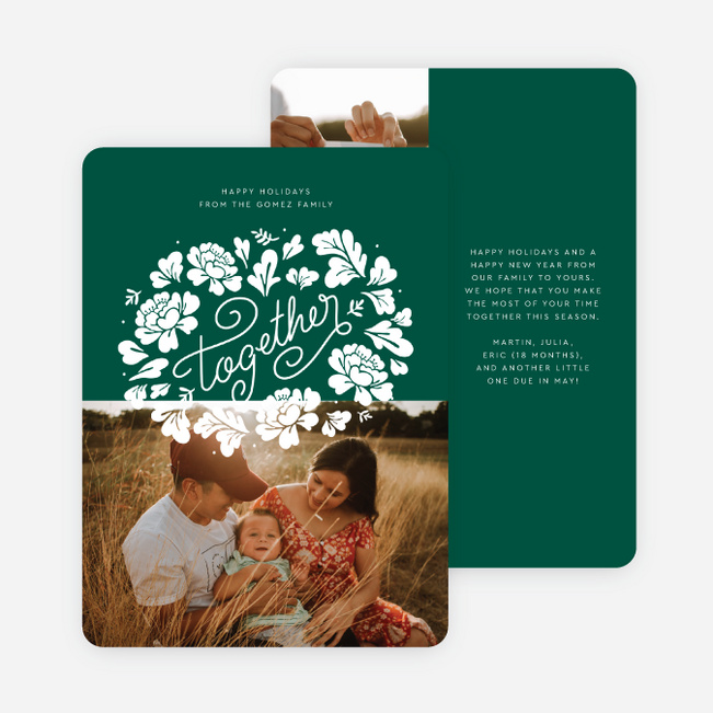 Blossoming Wreath Multi Photo Holiday Cards - Green