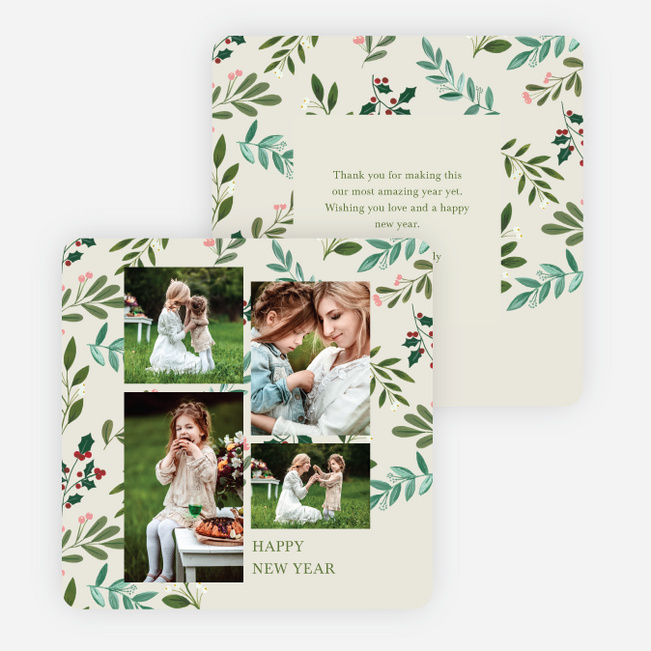 Delicate Greenery New Year Cards and Invitations - Multi
