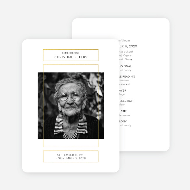 Foil Reverence Funeral Cards - Yellow