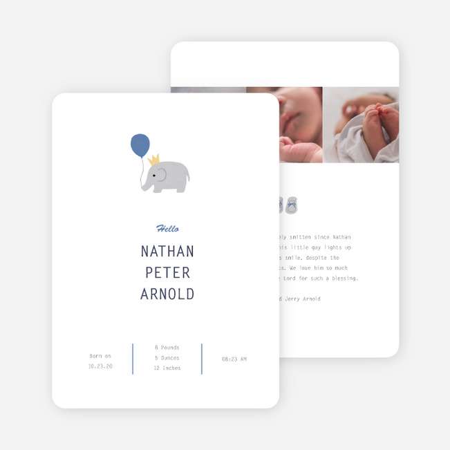 Little Elephant Baby Announcements - Blue