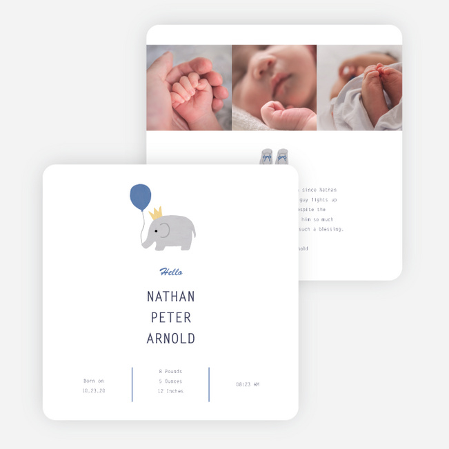 Little Elephant Baby Announcements - Blue