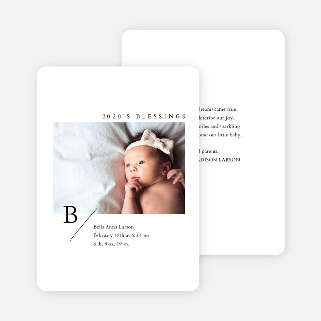 Minimal Monogram Baby Announcements - Black