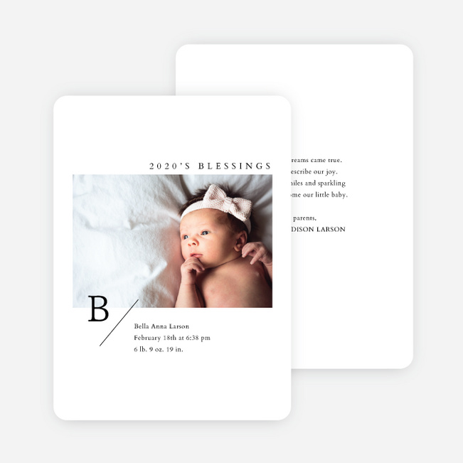 Minimal Monogram Baby Announcements - Black