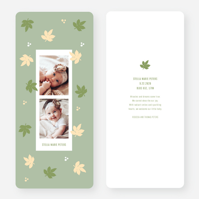 Leafy Snapshot Baby Announcements - Green