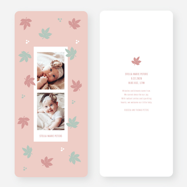 Leafy Snapshot Baby Announcements - Pink