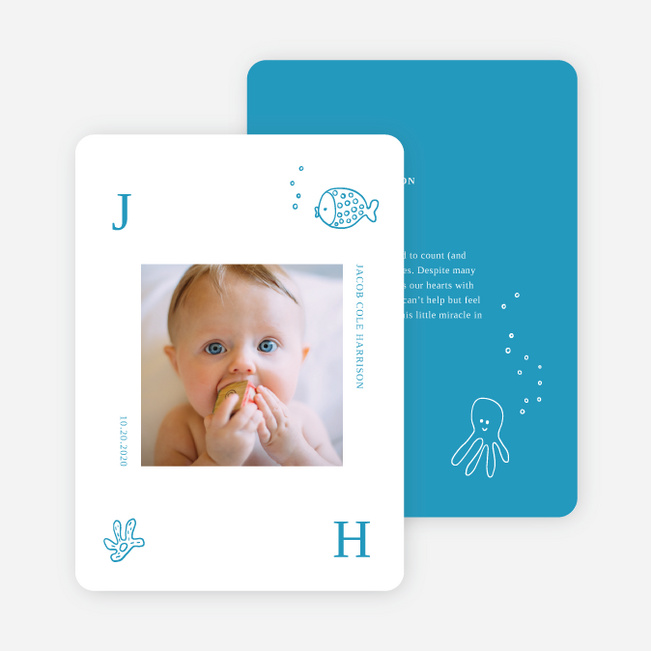 Aquatic Monogram Birth Announcements - Blue
