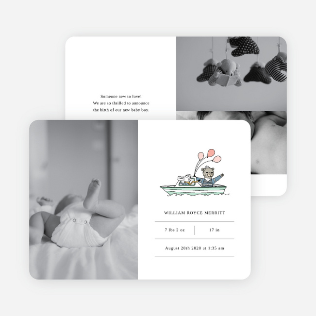 Traveling Animals Baby Announcements - White