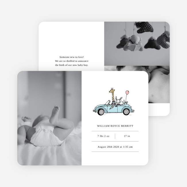 Traveling Animals Baby Announcements - White