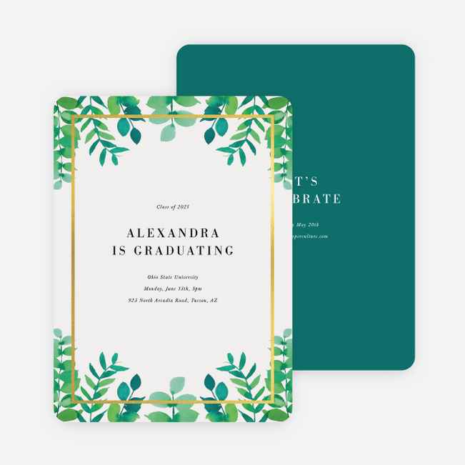 Foil Floral Celebration Graduation Invitations - Green