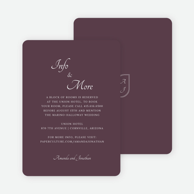 Classic Appeal Wedding Information Cards - Purple