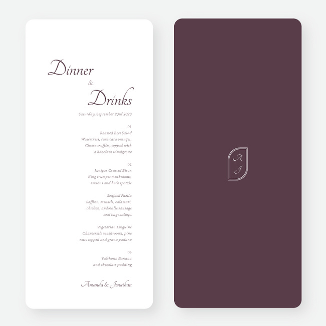 Classic Appeal Wedding Menus - Purple