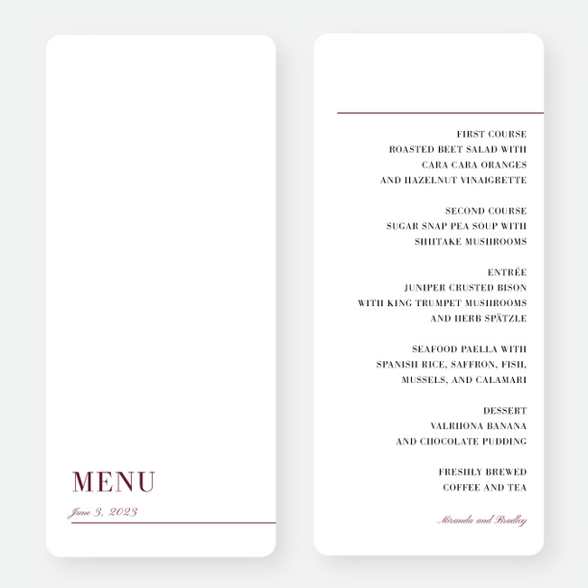 Eloquent Print Wedding Menus - Red