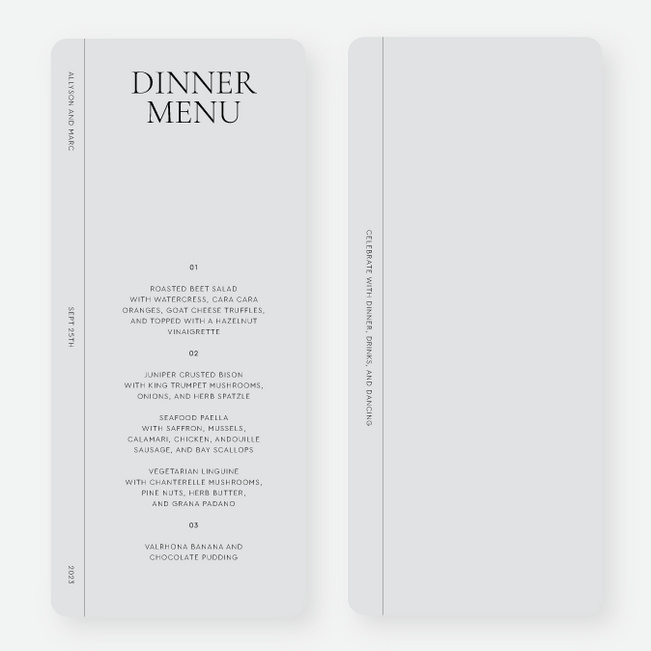 New Journey Wedding Menus - Gray
