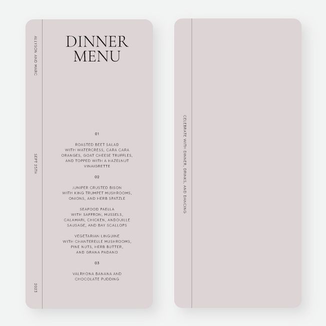 New Journey Wedding Menus - Purple