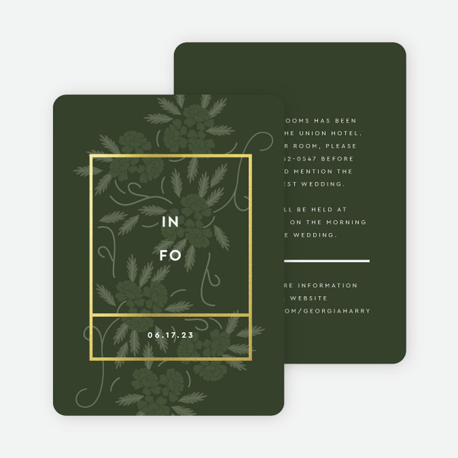 Floral Watermark Wedding Information Cards - Green