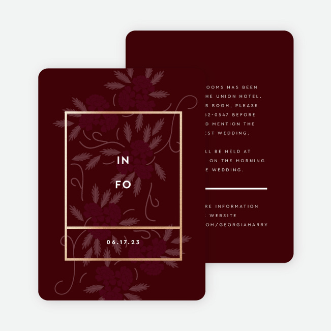 Floral Watermark Wedding Information Cards - Red
