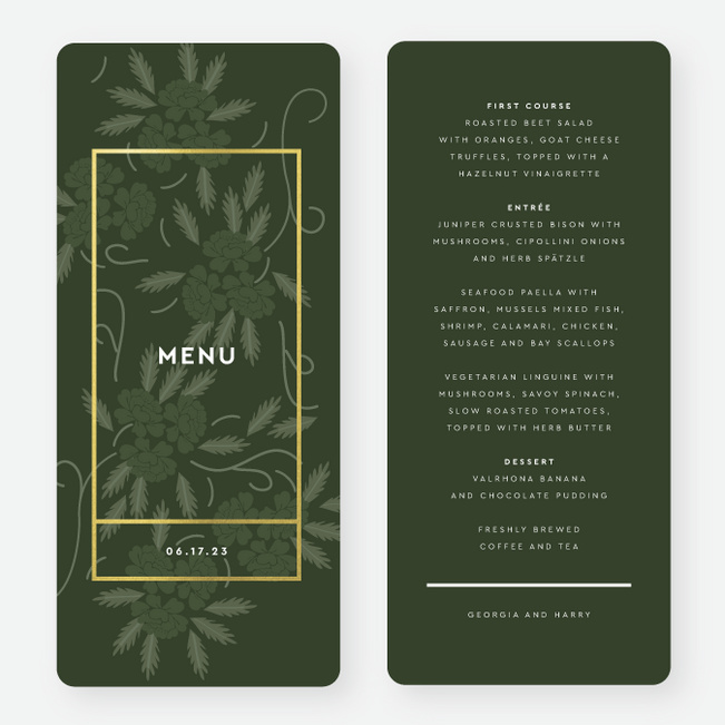 Floral Watermark Wedding Menus - Green
