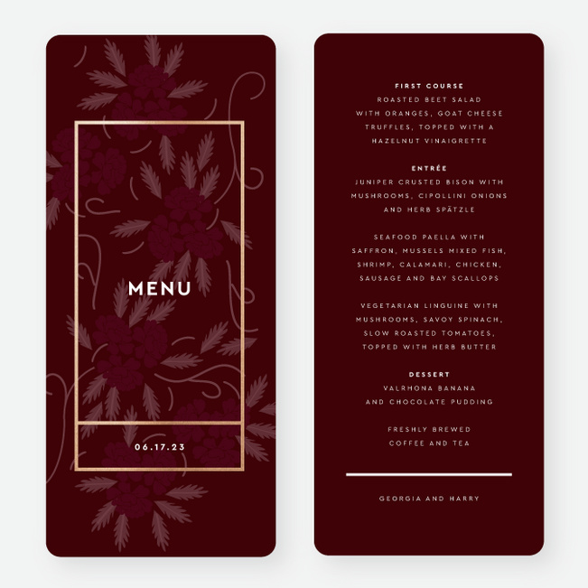 Floral Watermark Wedding Menus - Red