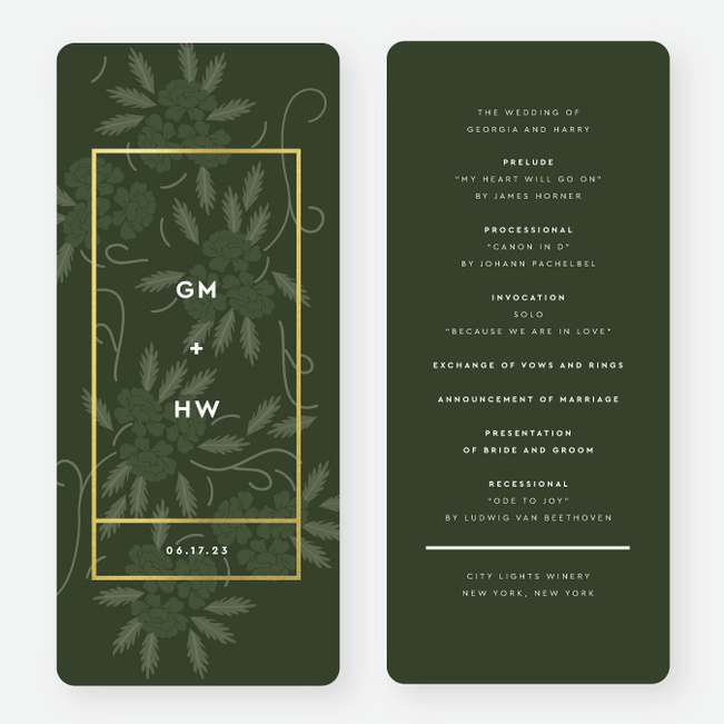Floral Watermark Wedding Programs - Green
