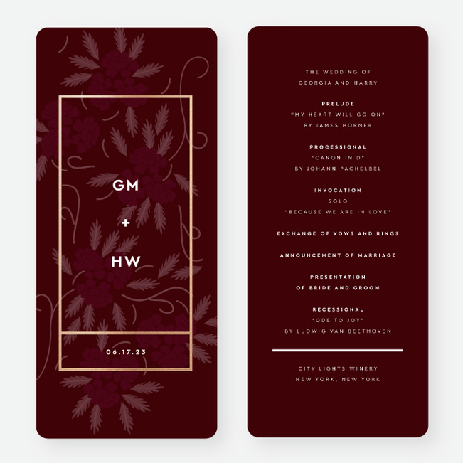 Floral Watermark Wedding Programs - Red