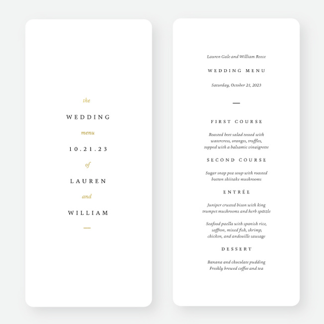Foil Accents Wedding Menus - Yellow