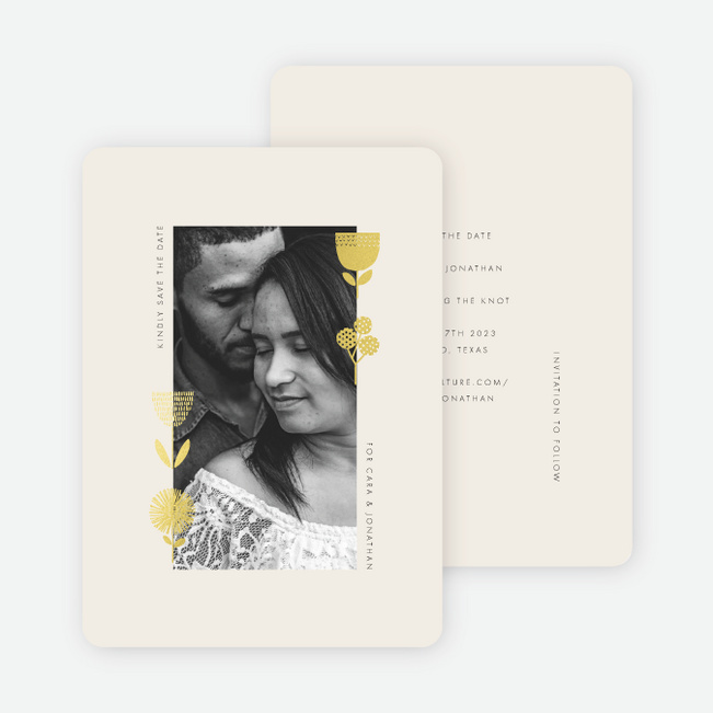 Foil Flower Impression Save the Date Cards - Yellow